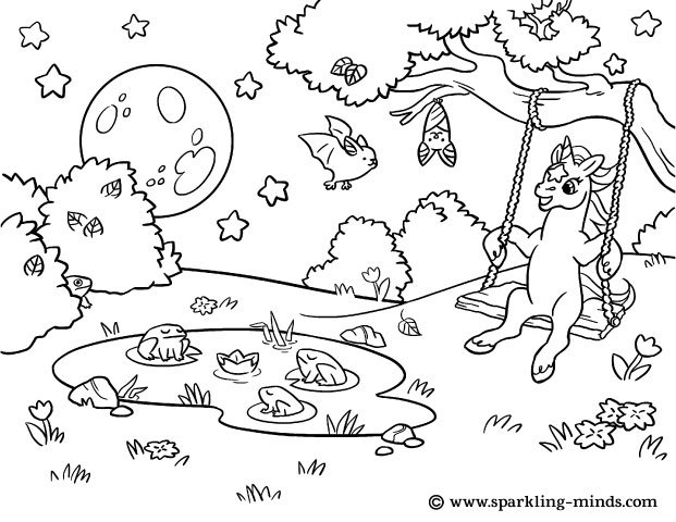 Unicorn on the Swing Coloring Page - Sparkling Minds