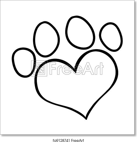 Free art print of Outlined Love Paw Print. Outlined Heart Shaped Dog Paw  Print | FreeArt | fa9128741