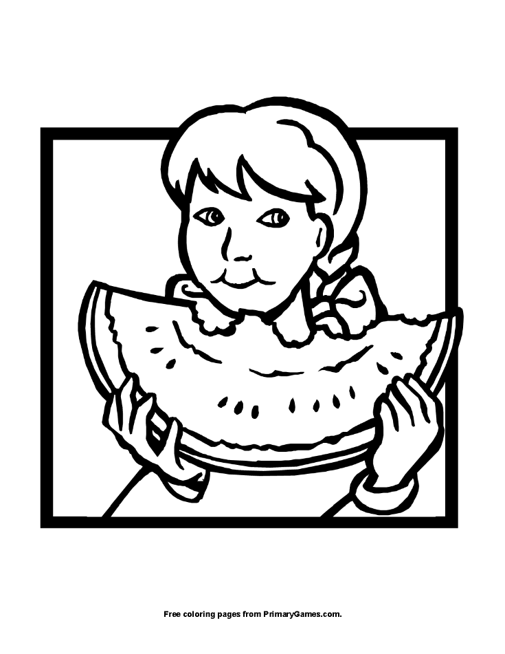 Girl Eating Watermelon Coloring Page • FREE Printable PDF from PrimaryGames