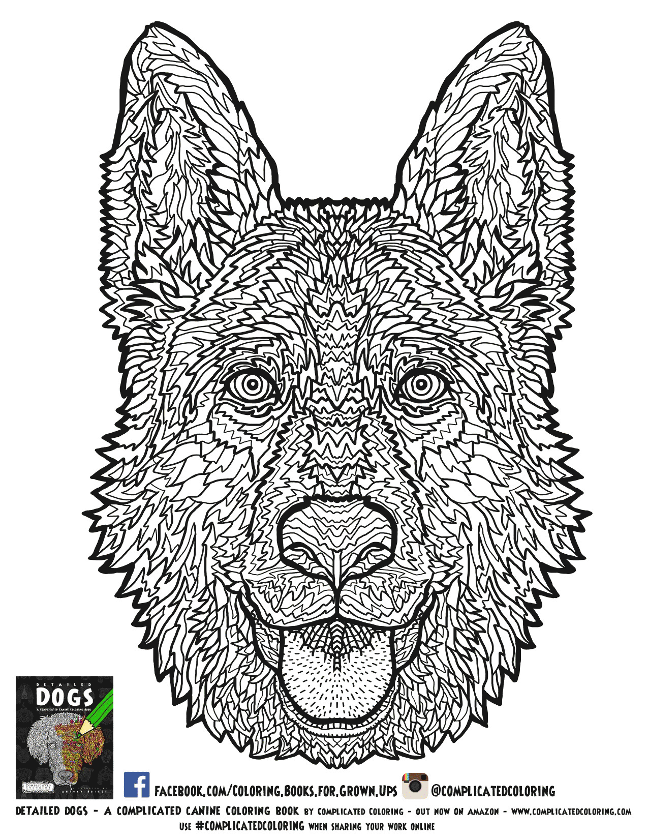 Detailed Dogs- German Shepherd - Complicated-Coloring-free-adult ...