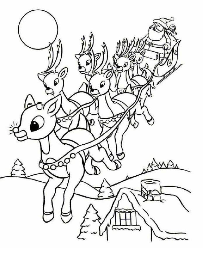 Print Rudolph And Santa Leigh Reindeers Coloring Page or Download ...