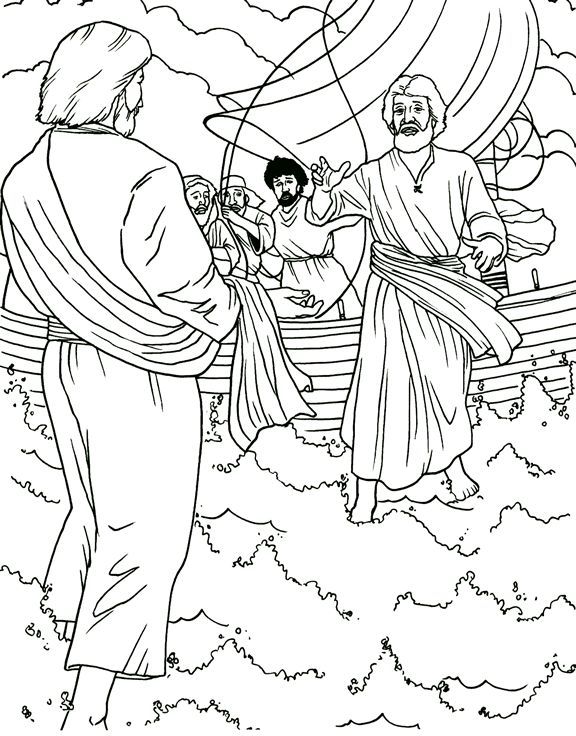 Jesus walking water coloring pages