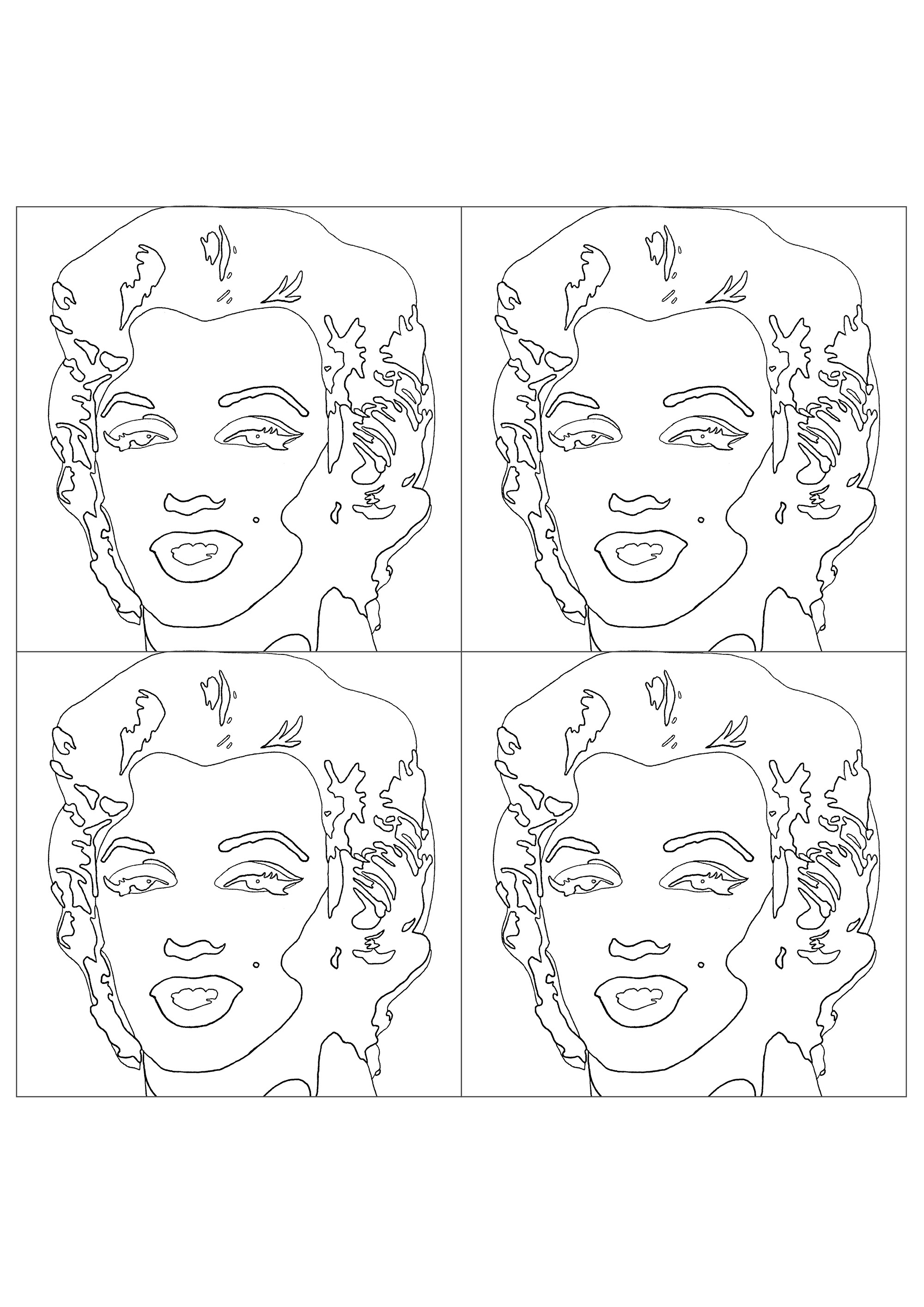 Andy Warhol - Shot Sage Blue Marilyn (version with four portraits) - Pop  Art Adult Coloring Pages