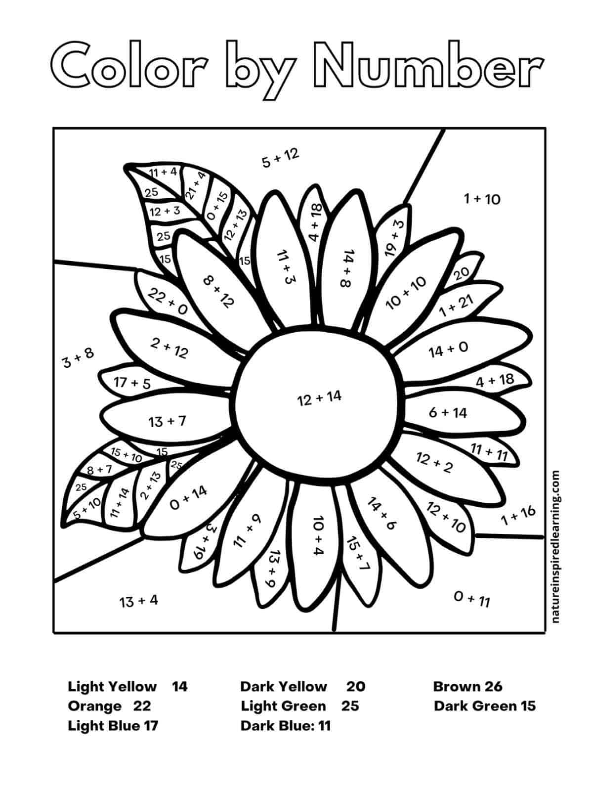Addition Color by Number Worksheets - Nature Inspired Learning