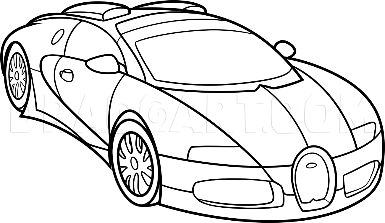How to Draw a Bugatti Veyron, Coloring Page, Trace Drawing