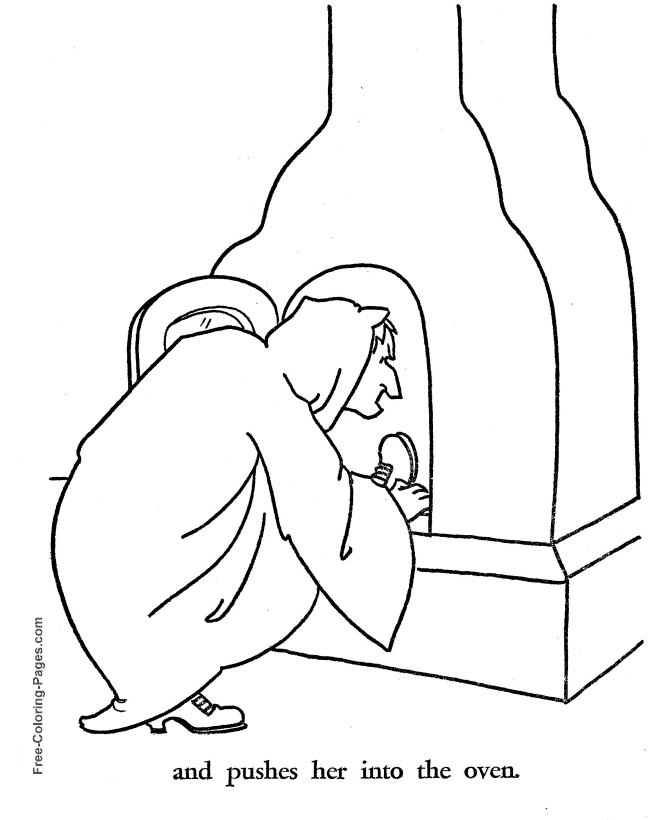 Witch and oven coloring page