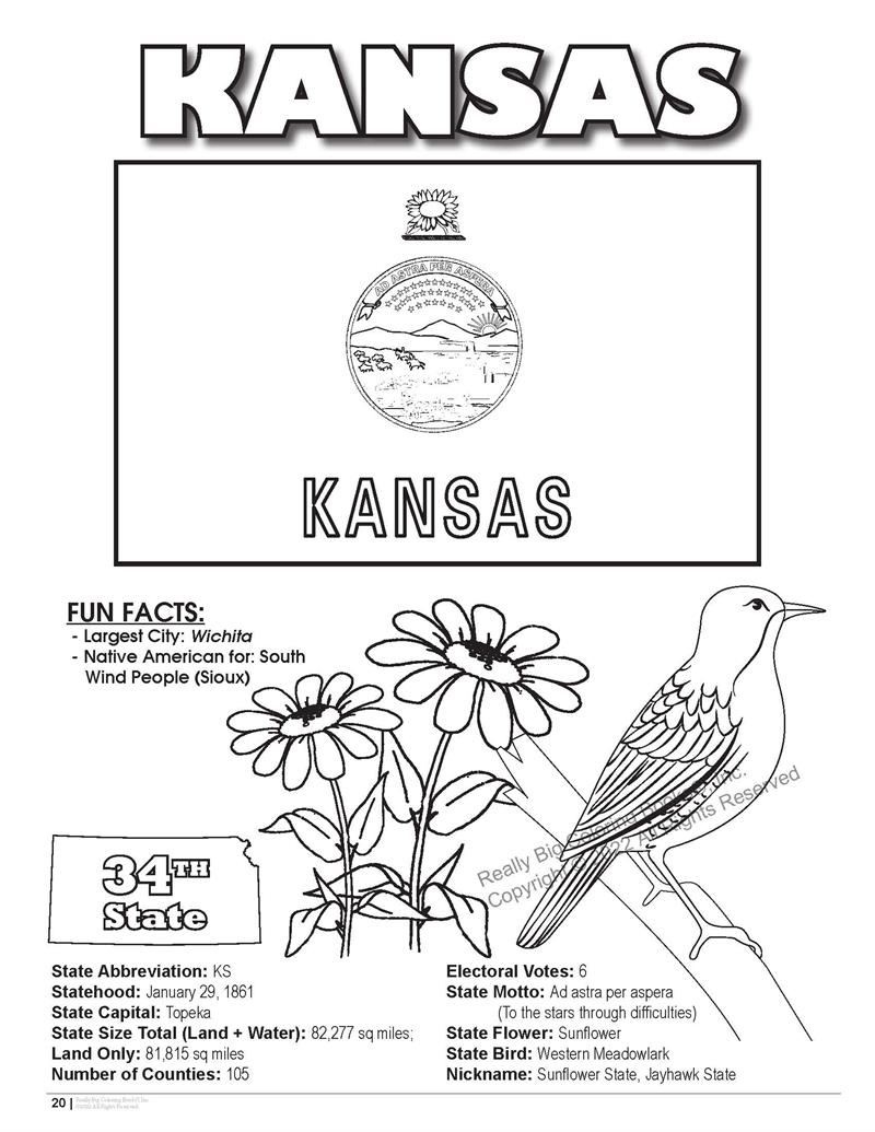Kansas State Coloring Book 8.5 x 11 - ColoringBook.com | Really Big Coloring  Books®