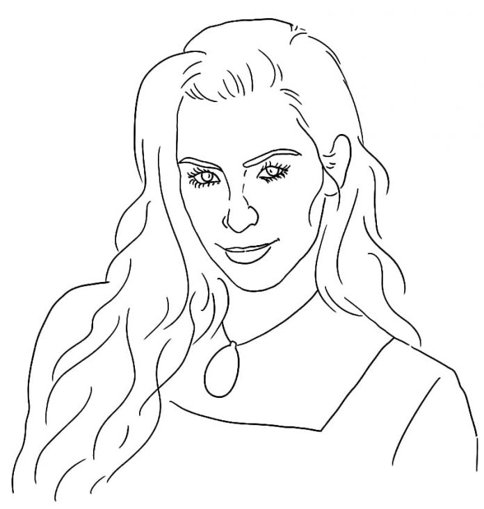 Kim Kardashian long hair coloring book printable and online