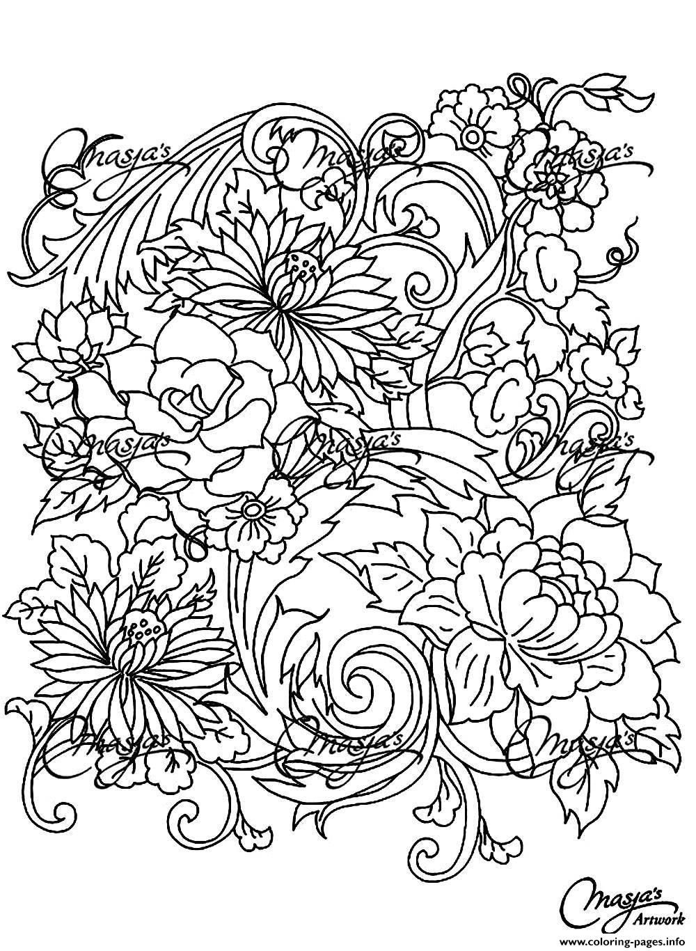 Print adult drawing flower Coloring pages