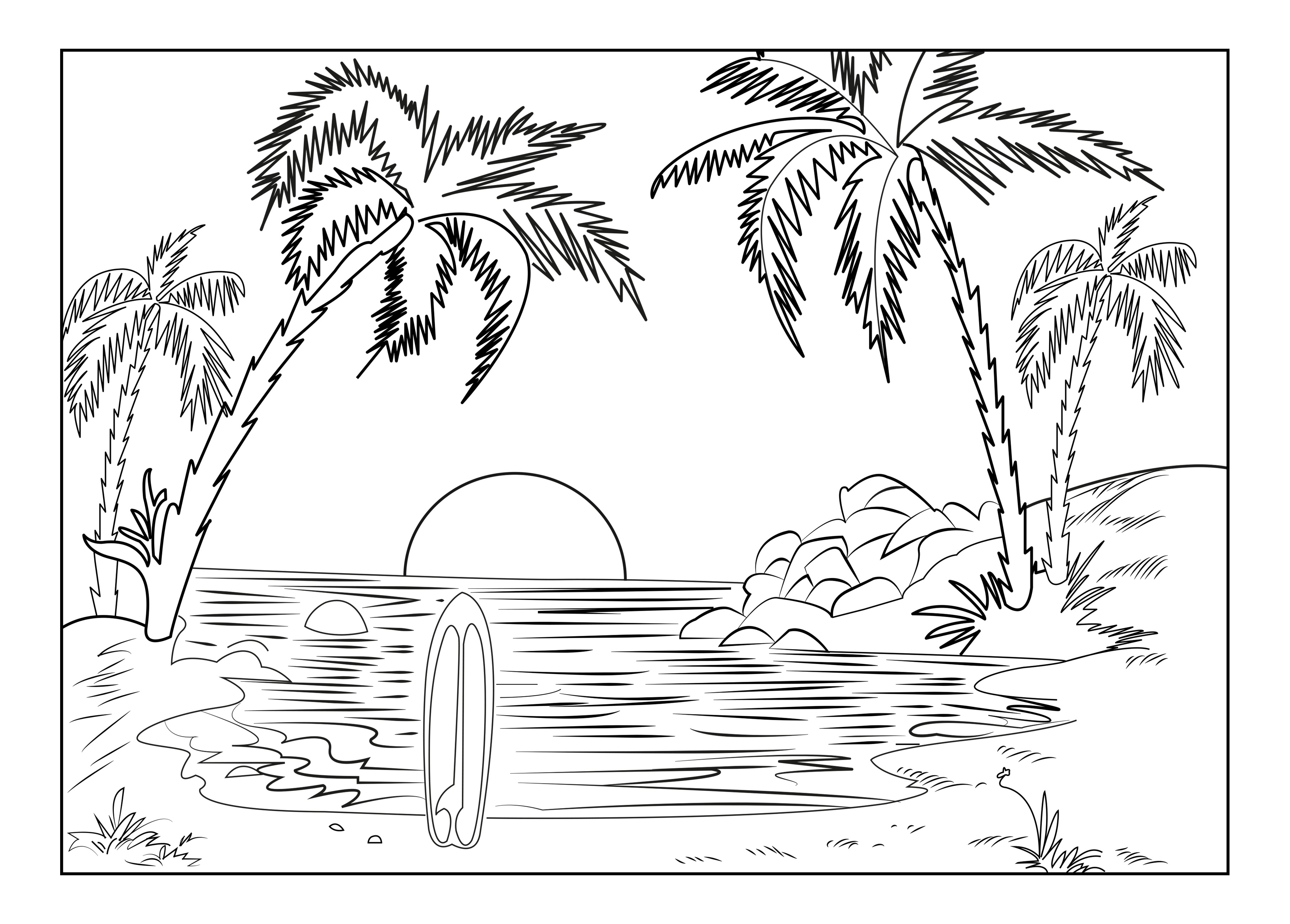 Tropical Paradise Island - Landscapes Adult Coloring Pages