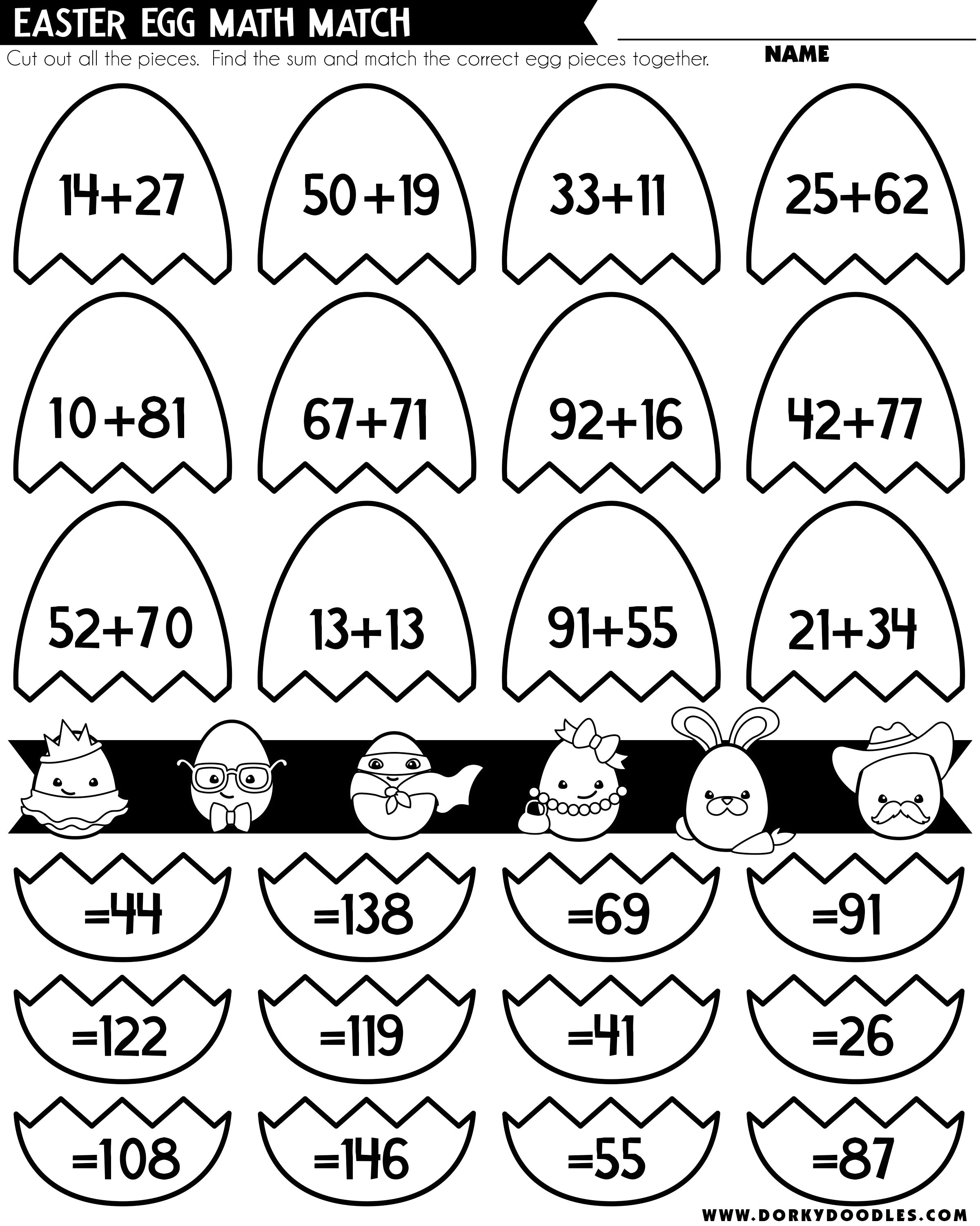 Easter Egg Math Match Double Digit Addition – Dorky Doodles