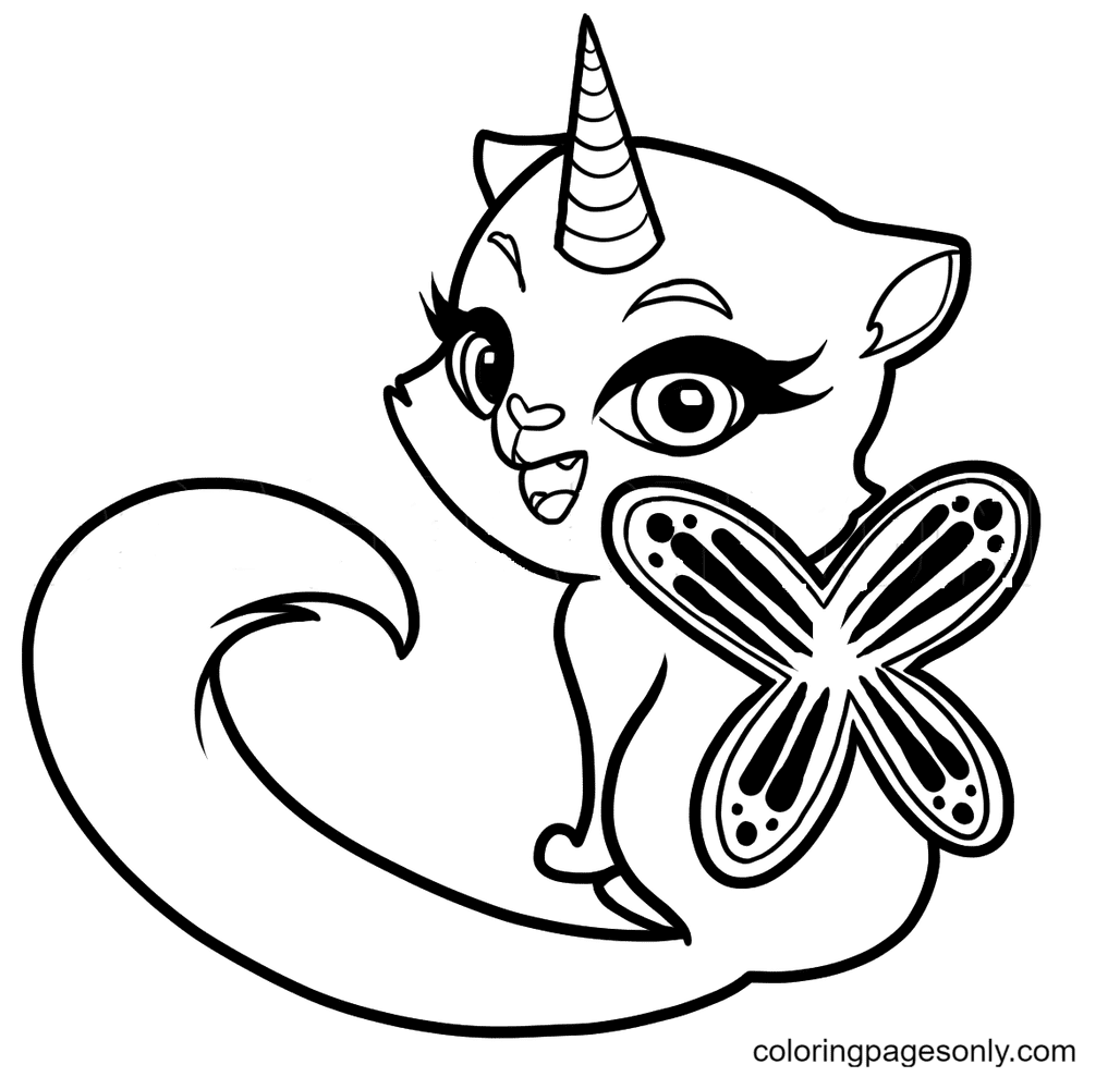 Unicorn Cat with butterfly wings Coloring Pages - Unicorn Cat Coloring Pages  - Coloring Pages For Kids And Adults
