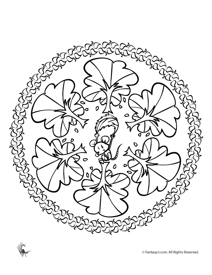 Fall Trees and Mouse Mandala Coloring Page | Woo! Jr. Kids Activities :  Children's Publishing