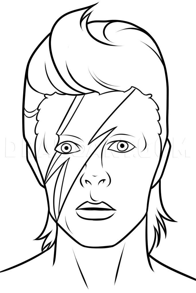 Drawing David Bowie Step by Step, Coloring Page, Trace Drawing