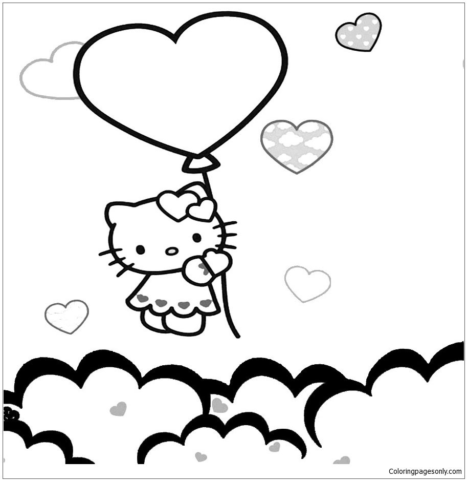 Big Balloon Love Heart Hello Kitty Coloring Pages - Hello Kitty Coloring  Pages - Coloring Pages For Kids And Adults