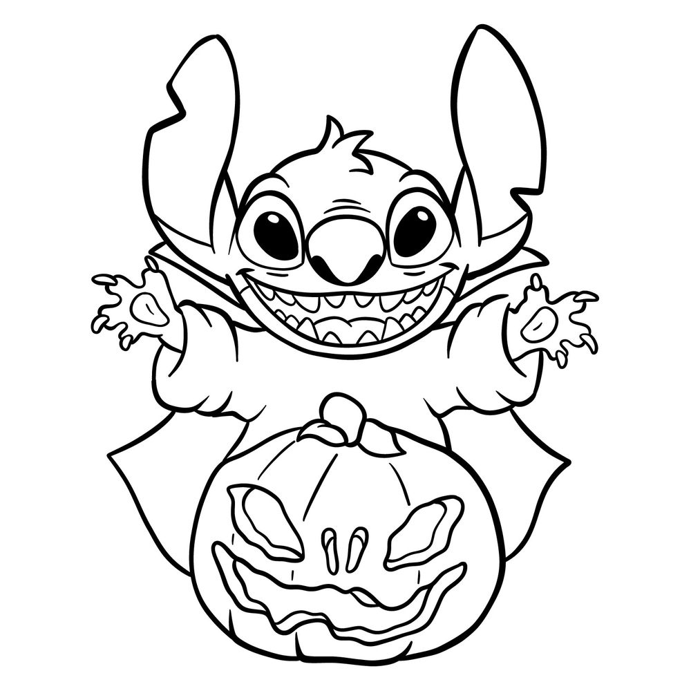 How to Draw Halloween Stitch with a Jack-o'-Lantern