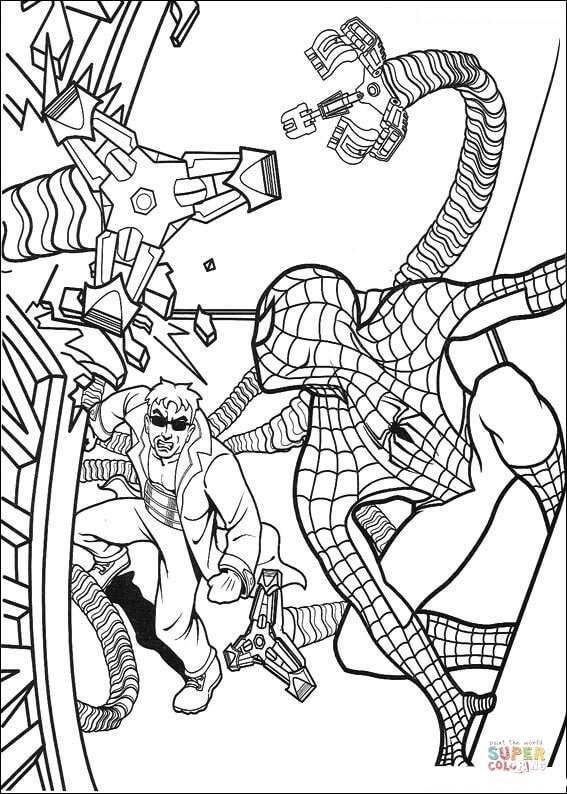 Doctor Octopus is chasing Spider-man coloring page | Free Printable Coloring  Pages