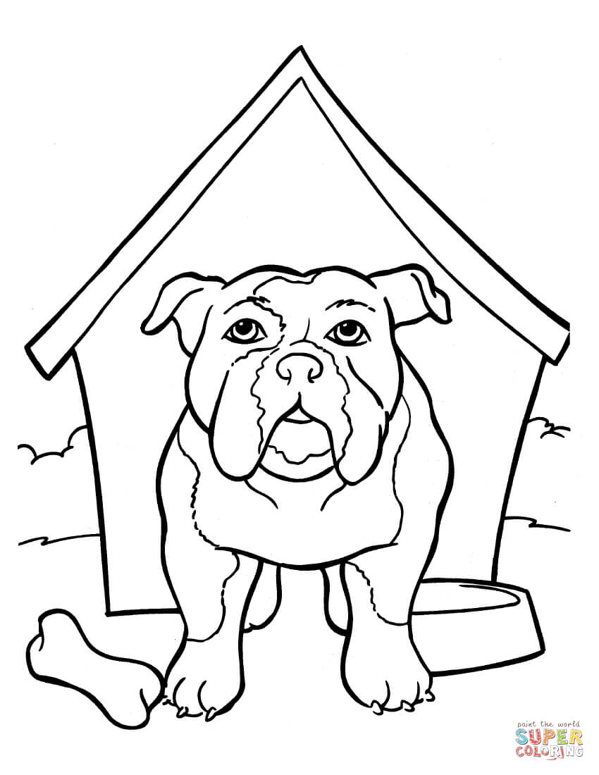 Bulldog Is In The Kennel coloring page | Free Printable Coloring Pages