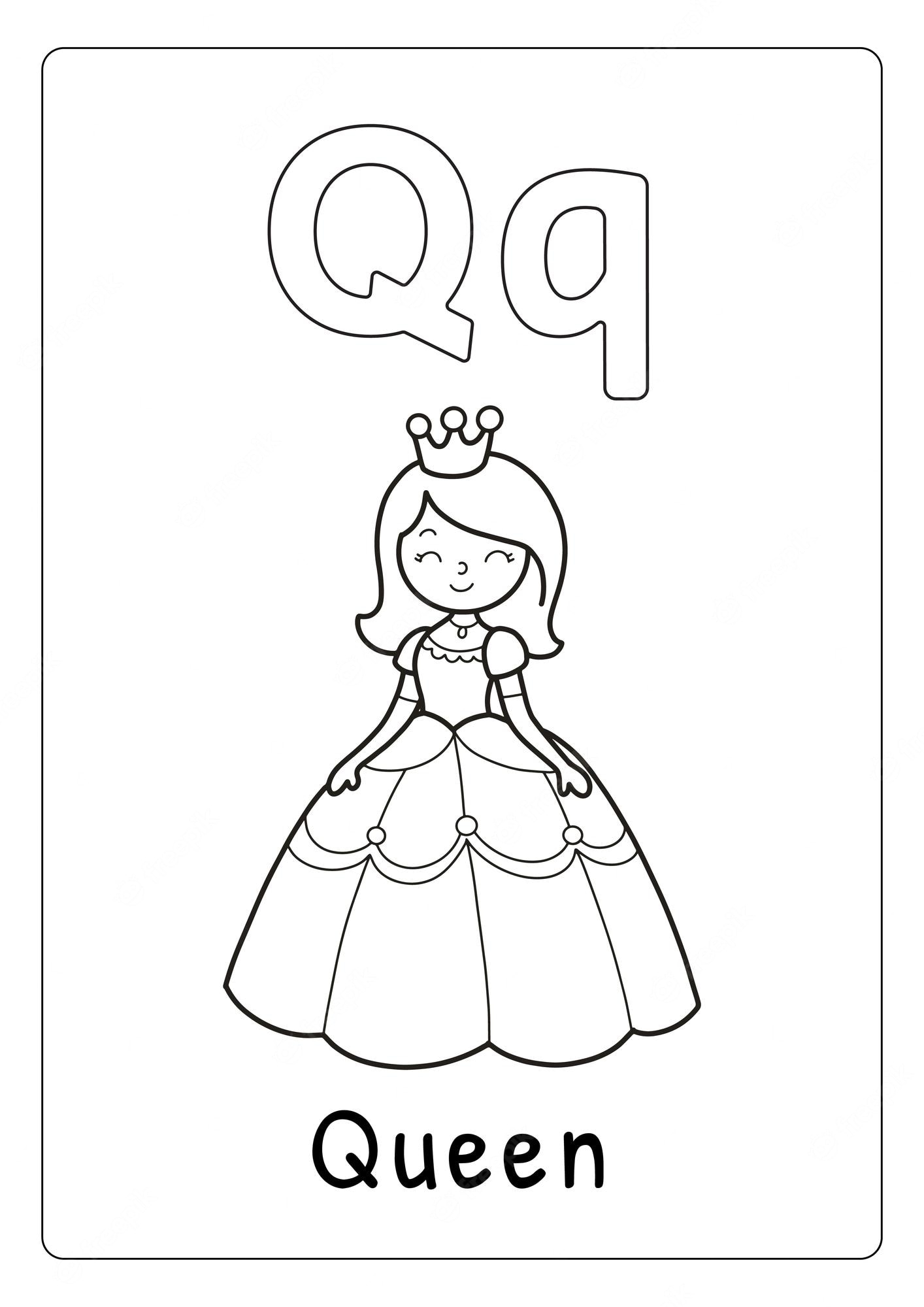 Premium Vector | Alphabet letter q for queen coloring page for kids