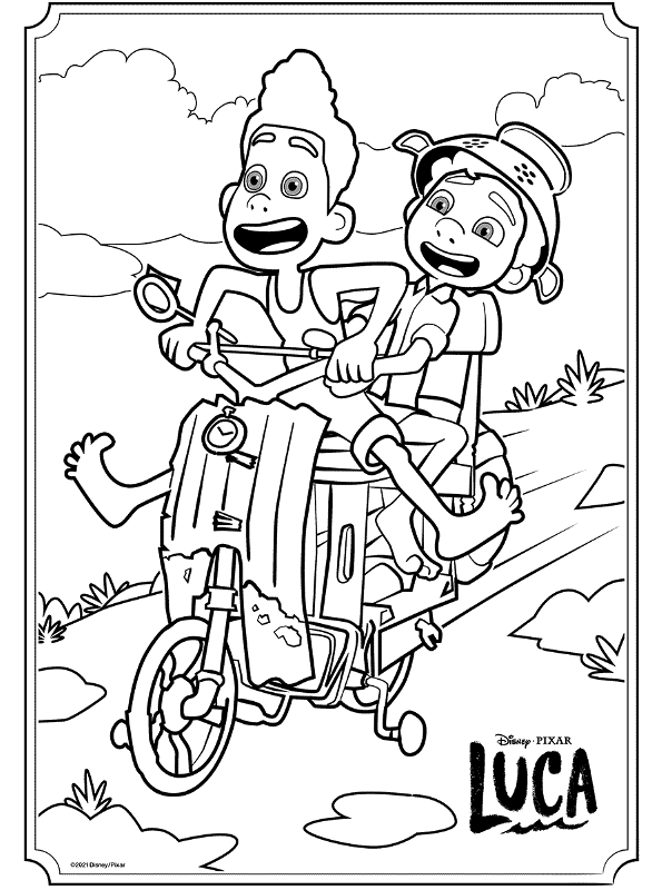 Kids-n-fun.com | Coloring page Luca Luca Alberto Vespa Scooter