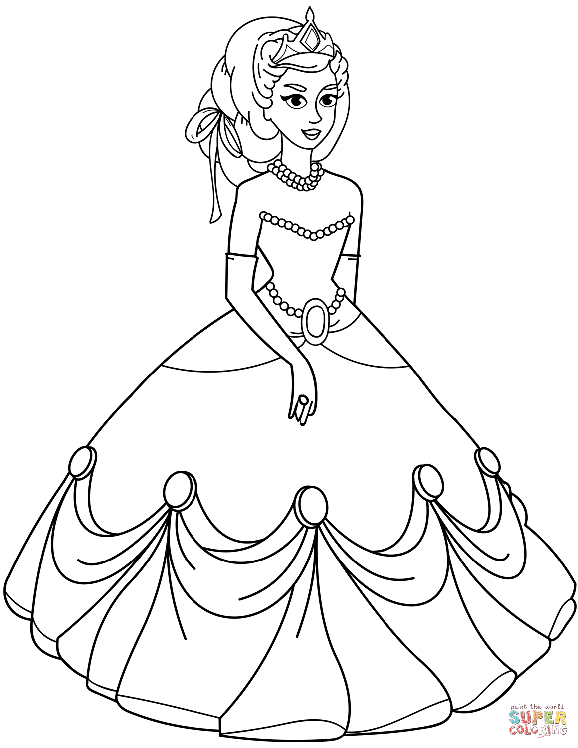 Princess in Ball Gown Dress coloring page | Free Printable Coloring Pages