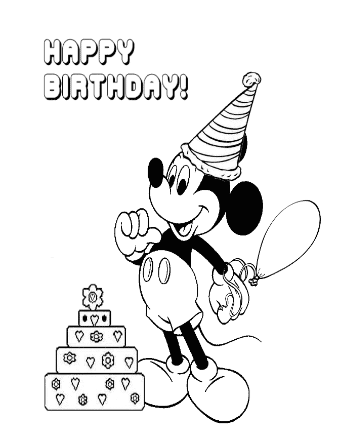 Mickey Mouse With Birthday Cake Coloring Page | H & M Coloring Pages