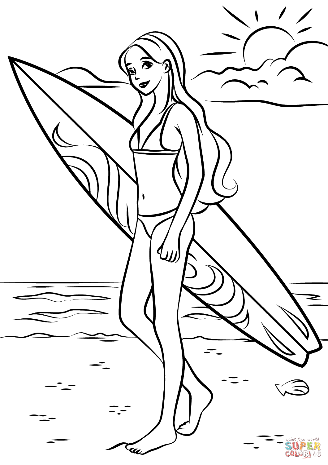Barbie Surfer coloring page | Free Printable Coloring Pages