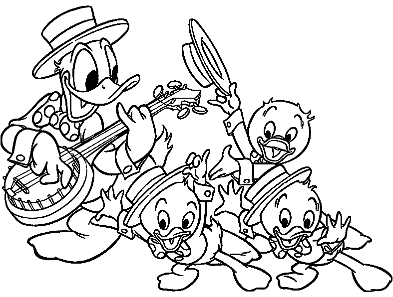 Donald Duck Playing Banjo Coloring Page - Free Printable Coloring Pages for  Kids