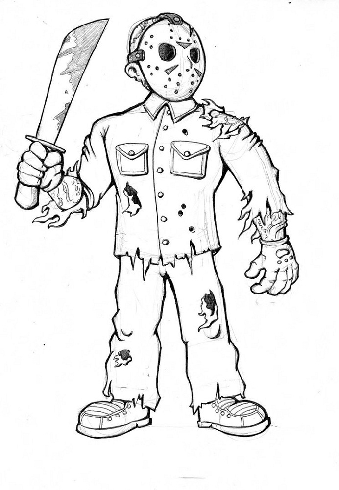 Scary Jason Coloring Pages Friday the 13th | Activity Shelter | Jason  voorhees drawing, Scary coloring pages, Scary drawings