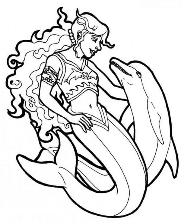 Mermaid And Dolphin Coloring Pages : Bulk Color