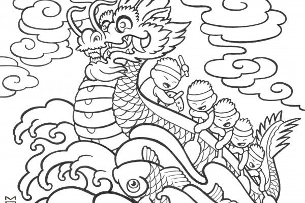 Coloring pages kids: Dragon Boat Coloring Sheet