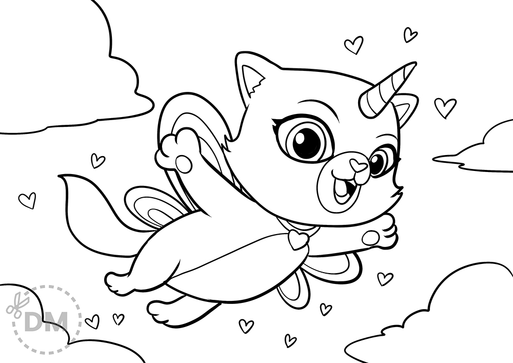 Cute Cat with Kitten Coloring Page - diy-magazine.com