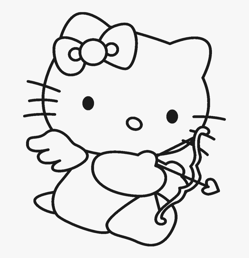 Hello Kitty Is Being Hold Doll Coloring Page - Hello Kitty Valentine  Coloring Pages, HD Png Download , Transparent Png Image - PNGitem