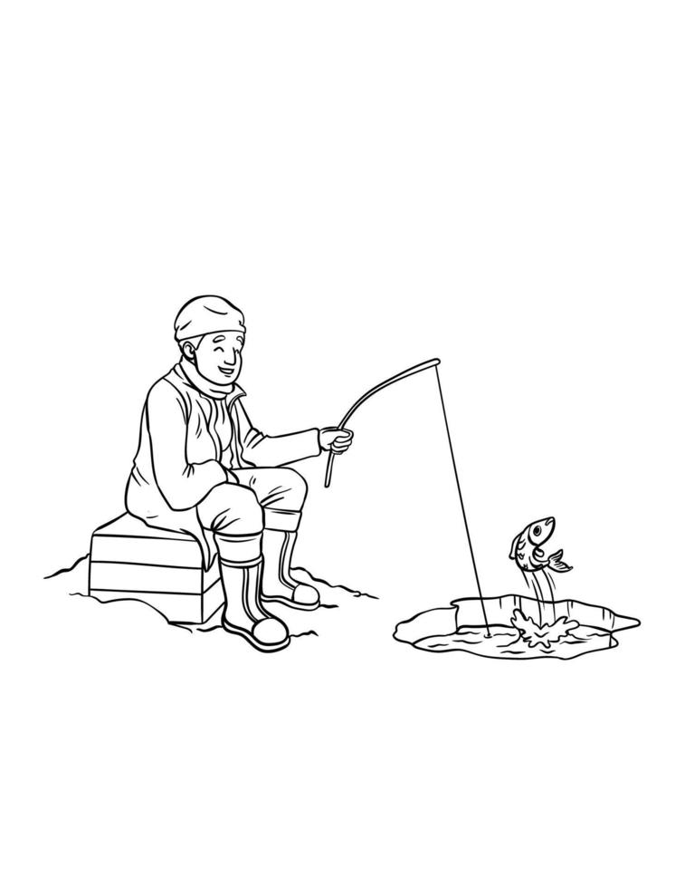 Ice Fishing Isolated Coloring Page for Kids 19466165 Vector Art at Vecteezy