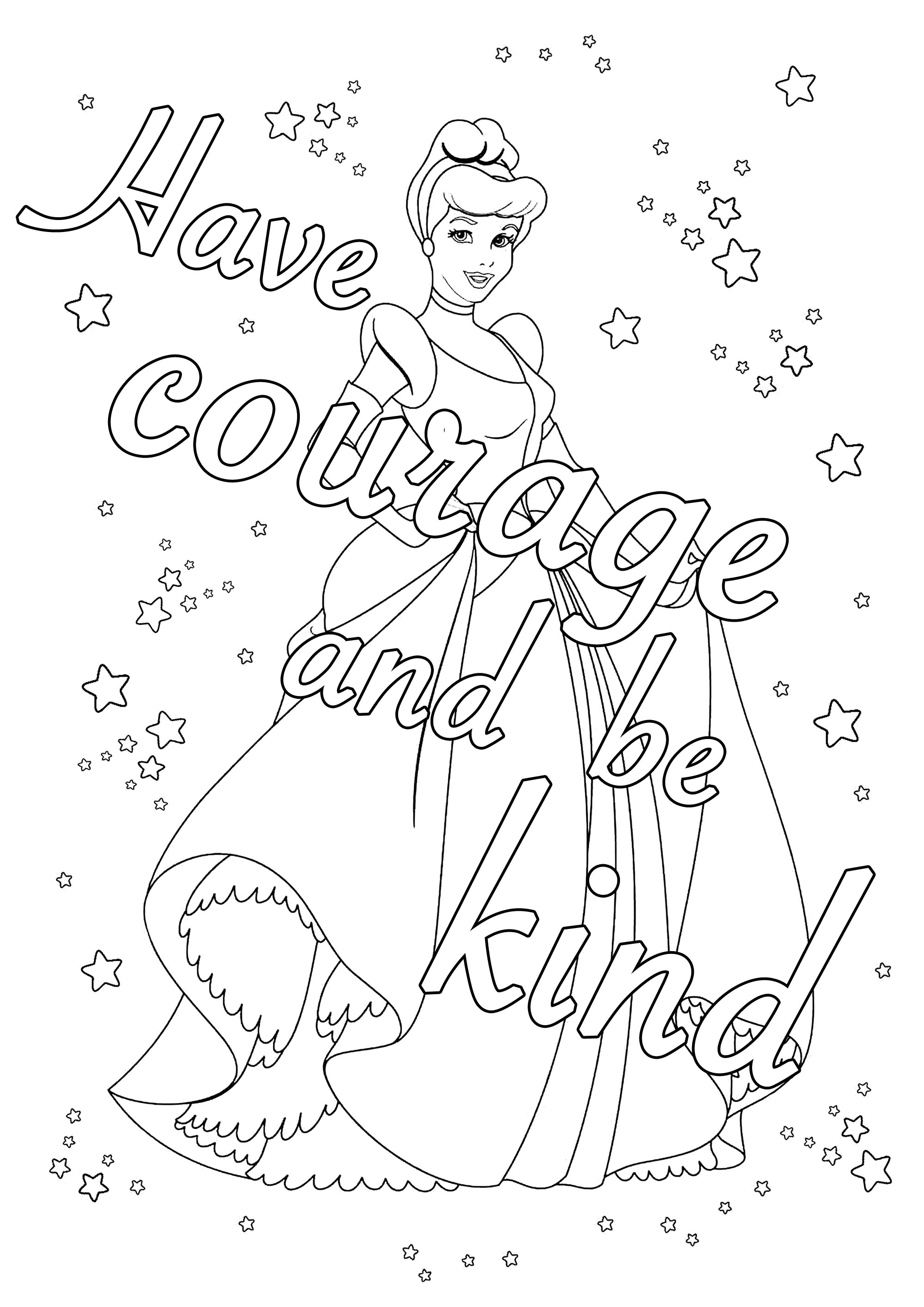 Have courage and be kind (from Cinderella) - Positive & inspiring quotes  Adult Coloring Pages