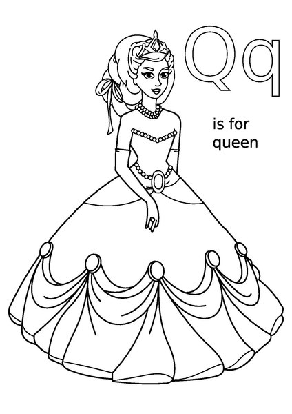 Q is for queen; Letter q practice alphabet coloring / colouring page for  girls – Worksheets etc.