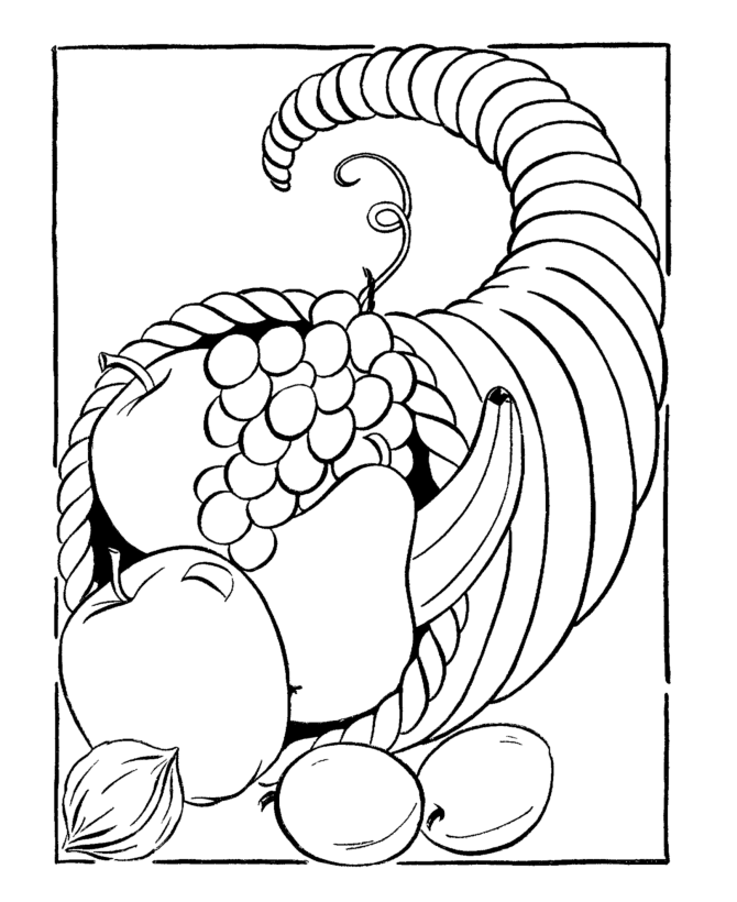 Thanksgiving Day Coloring Page Sheets - Cornucopia 4 (Horn of 
