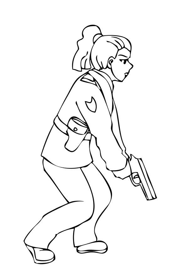 Police Women Hold Gun Fire Coloring Page | Police | Pinterest ...