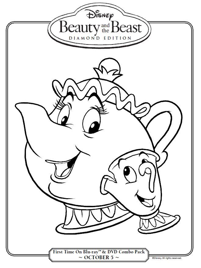 Beauty and the Beast Mrs Potts and Chip Coloring Page | Disney ...