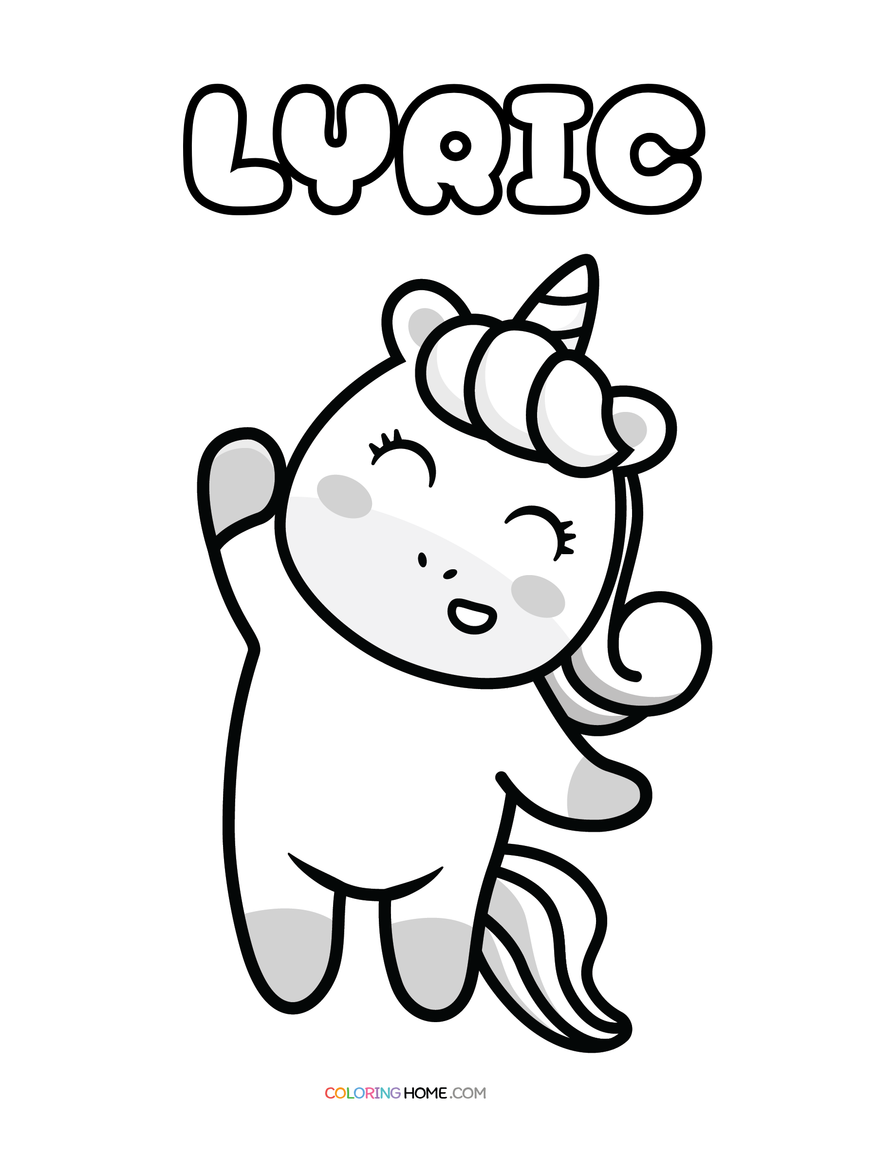 Lyric unicorn coloring page