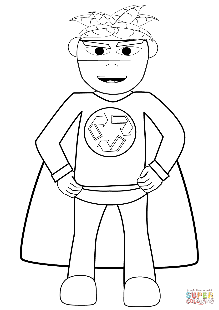 Recycling Superhero coloring page | Free Printable Coloring Pages