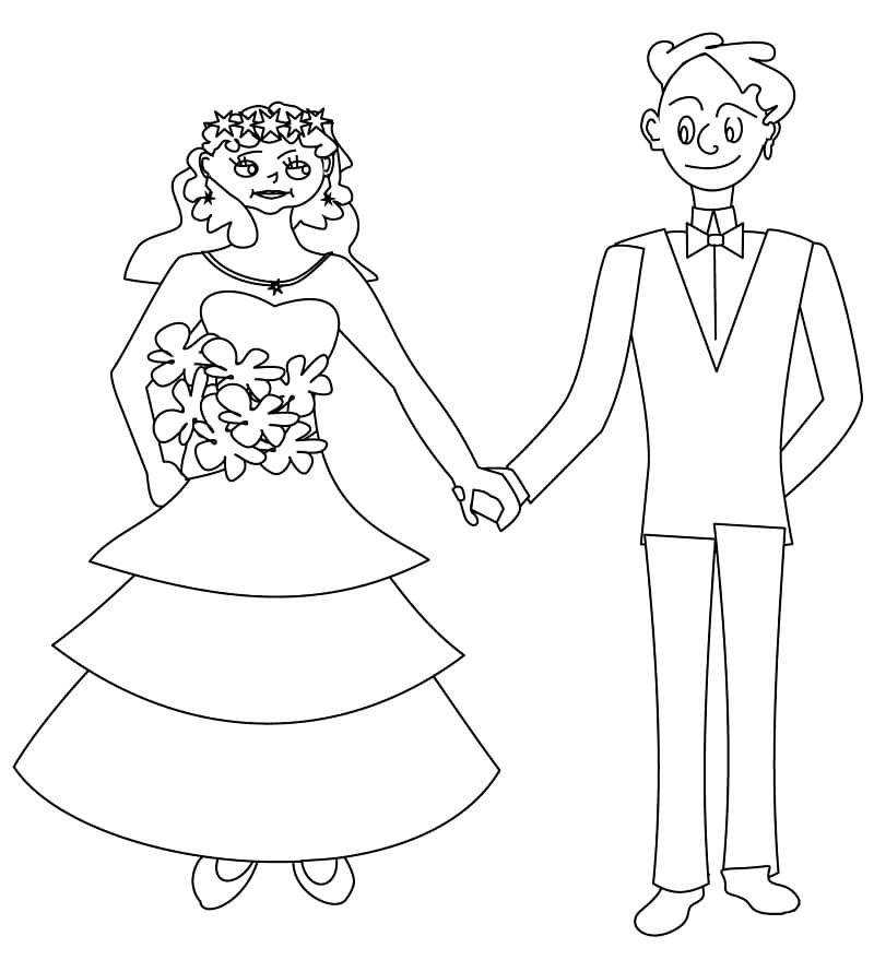 Cute Bride and Groom Coloring Page - Free Printable Coloring Pages for Kids