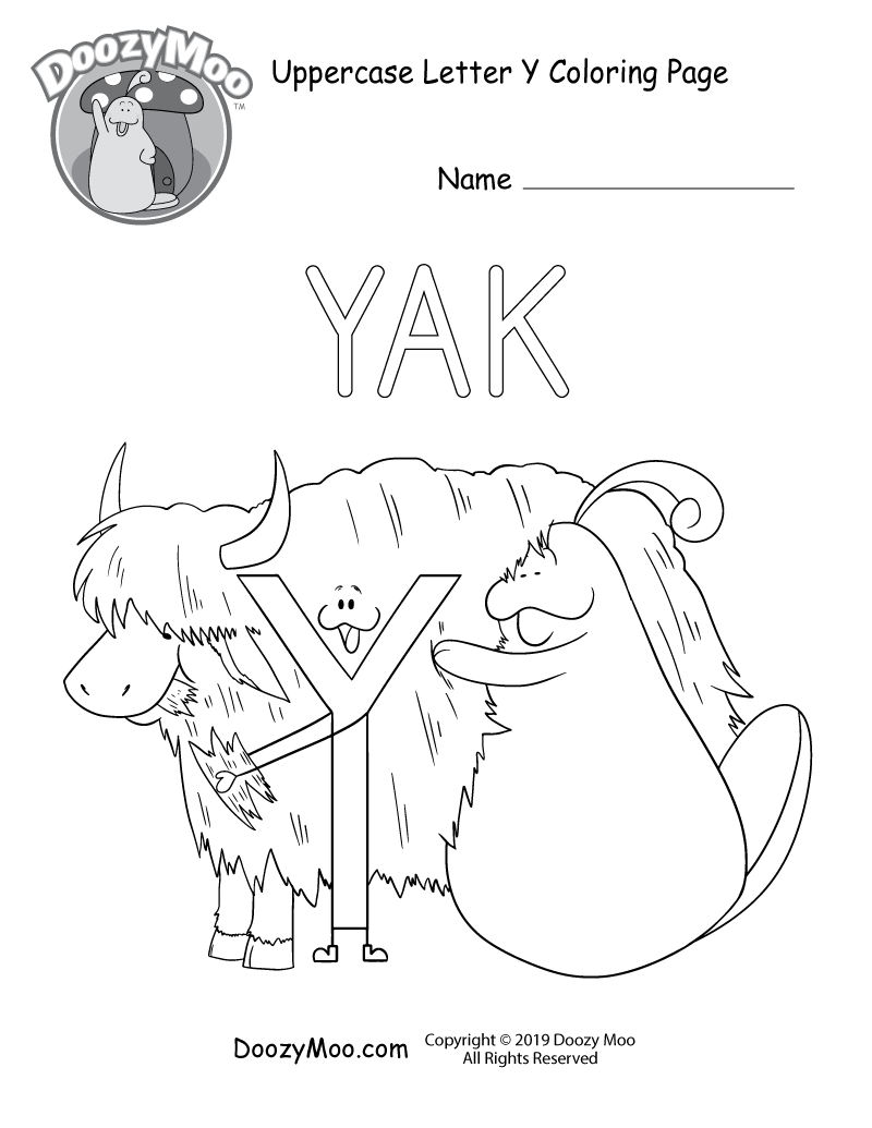 Cute Uppercase Letter Y Coloring Page (Free Printable) - Doozy Moo