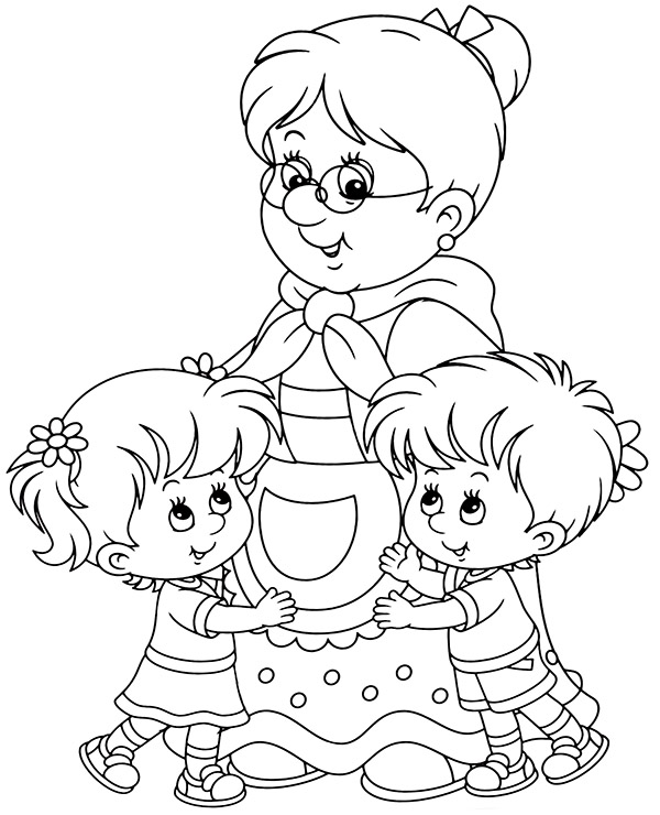 Grandma and grandchildren coloring page printable - Topcoloringpages.net