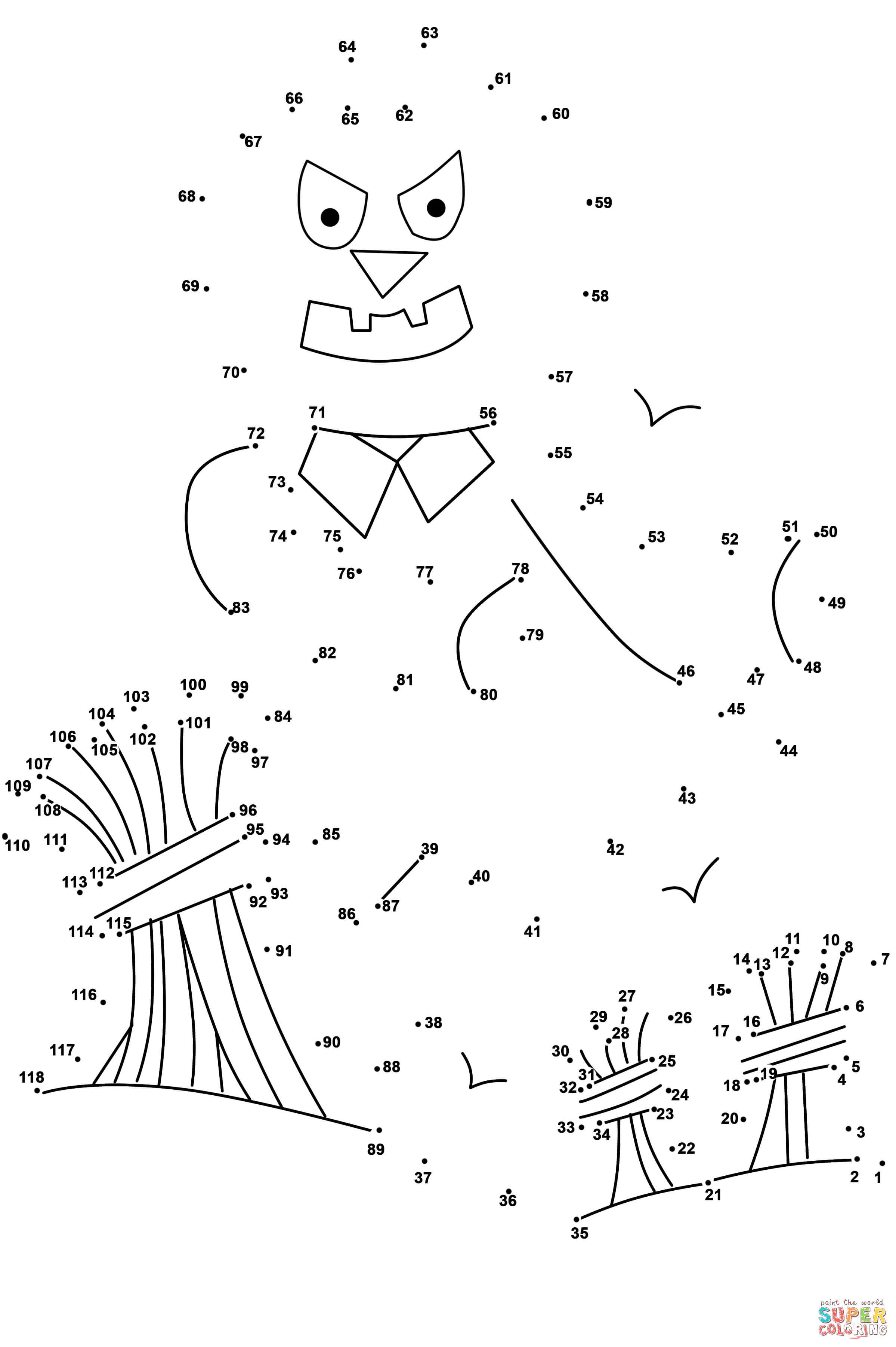 Scarecrow dot to dot from Halloween category. Select from 27298 printable  crafts of cartoons, … | Dots free, Free printable coloring pages, Printable coloring  pages
