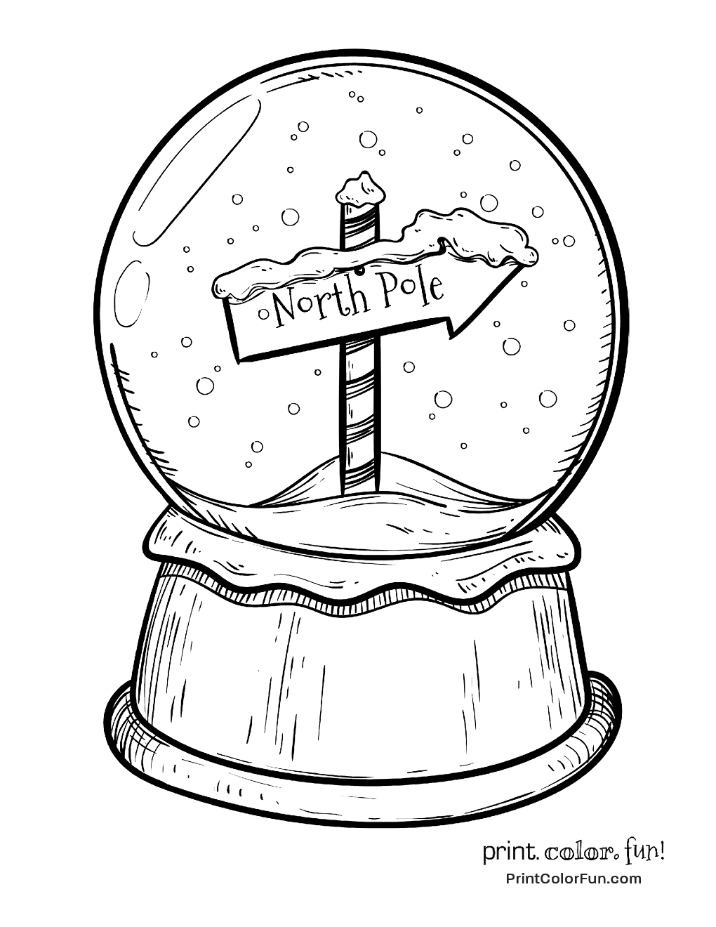 Christmas snow globe with North Pole sign coloring page Print. Color. Fun!  - jeffersonclan