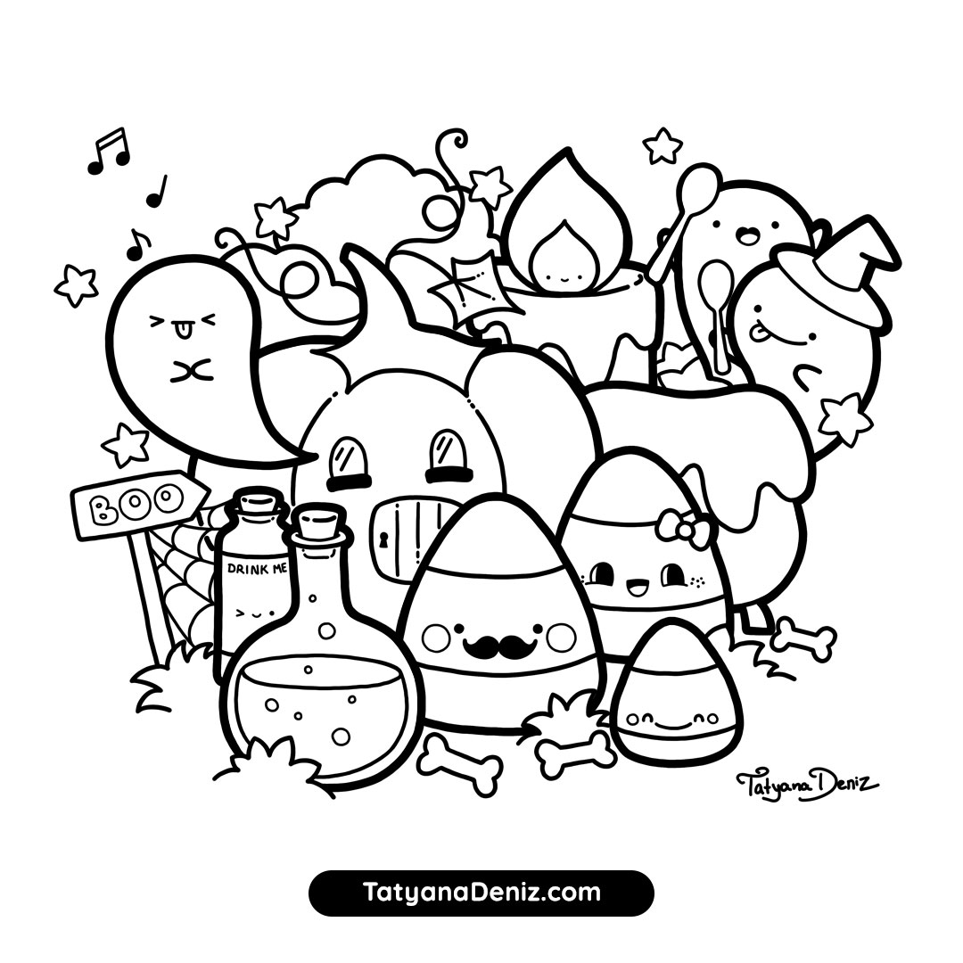 Halloween Coloring Page - Kawaii Doodle ...