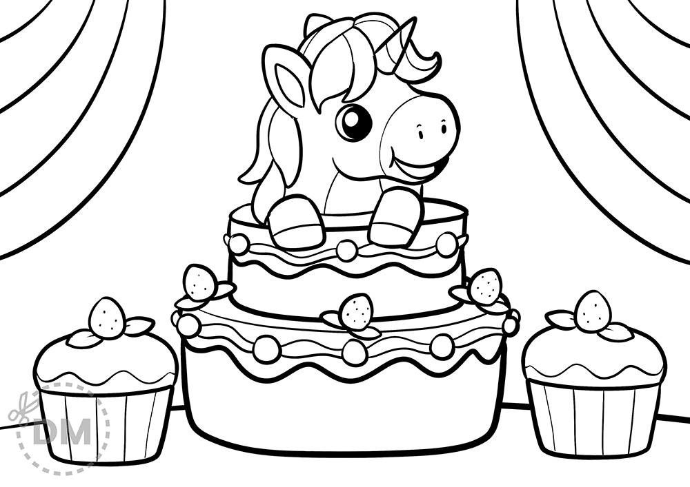 Cake Unicorn Coloring Page for Kids to ...