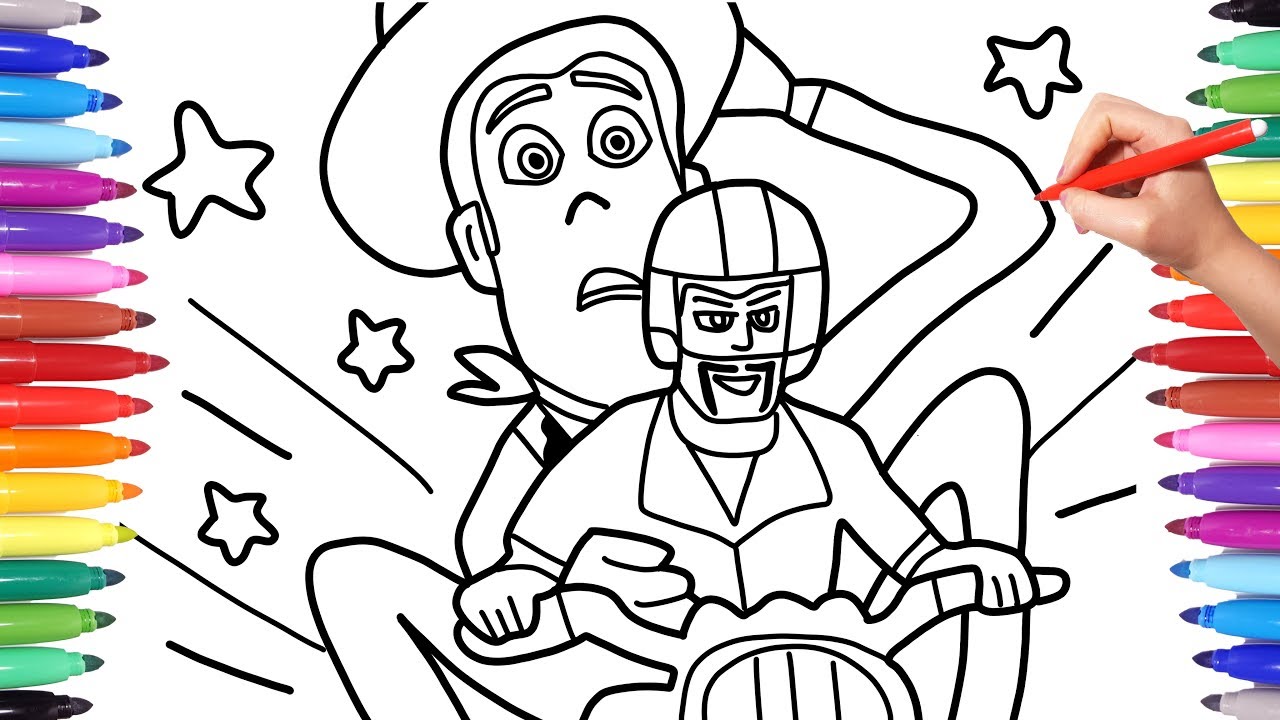 Woody and Duke Caboom in a Motorcycle - Drawing and Coloring Toy Story 4 -  YouTube