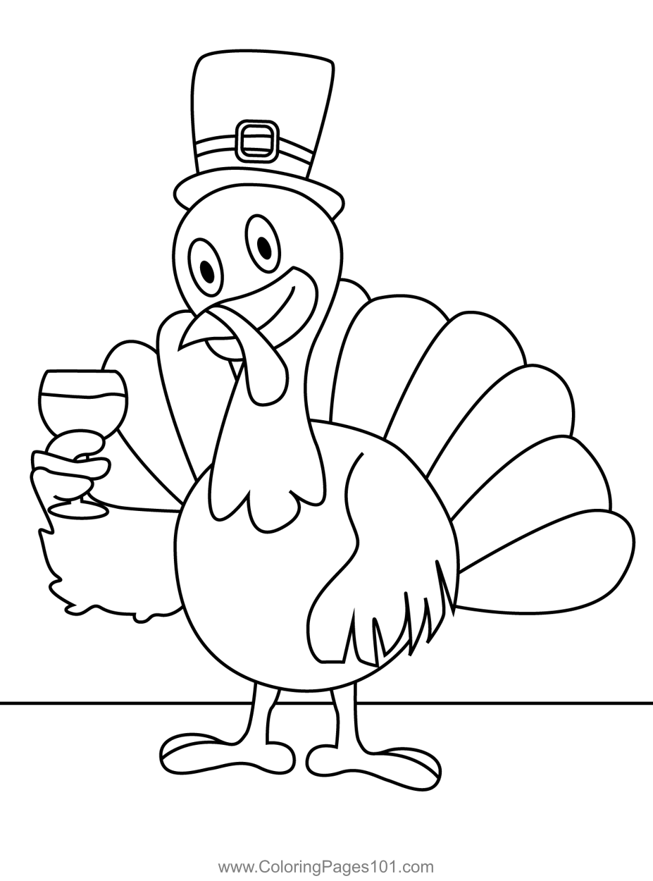Turkey With Wine Glass Coloring Page for Kids - Free Thanksgiving Day  Printable Coloring Pages Online for Kids - ColoringPages101.com | Coloring  Pages for Kids
